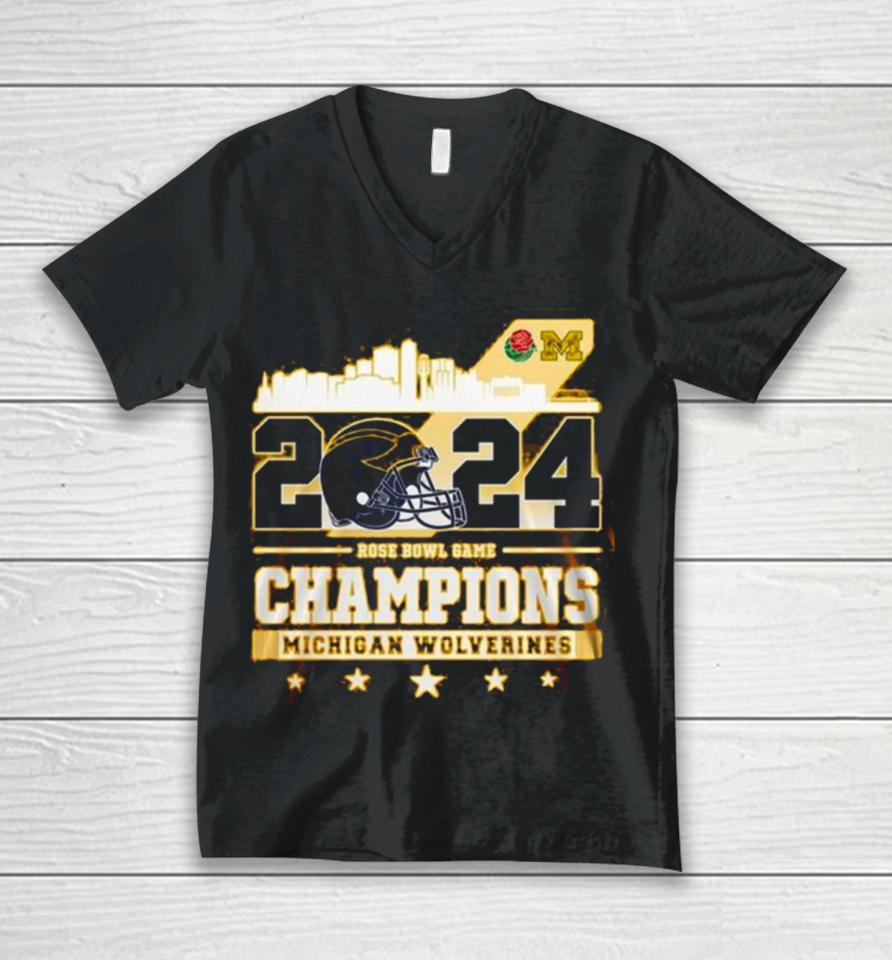 2024 Rose Bowl Game Champions Michigan Wolverines Unisex V-Neck T-Shirt