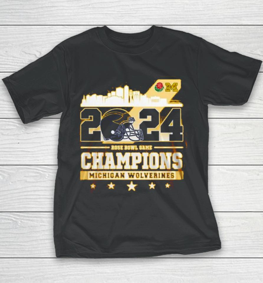 2024 Rose Bowl Game Champions Michigan Wolverines Youth T-Shirt