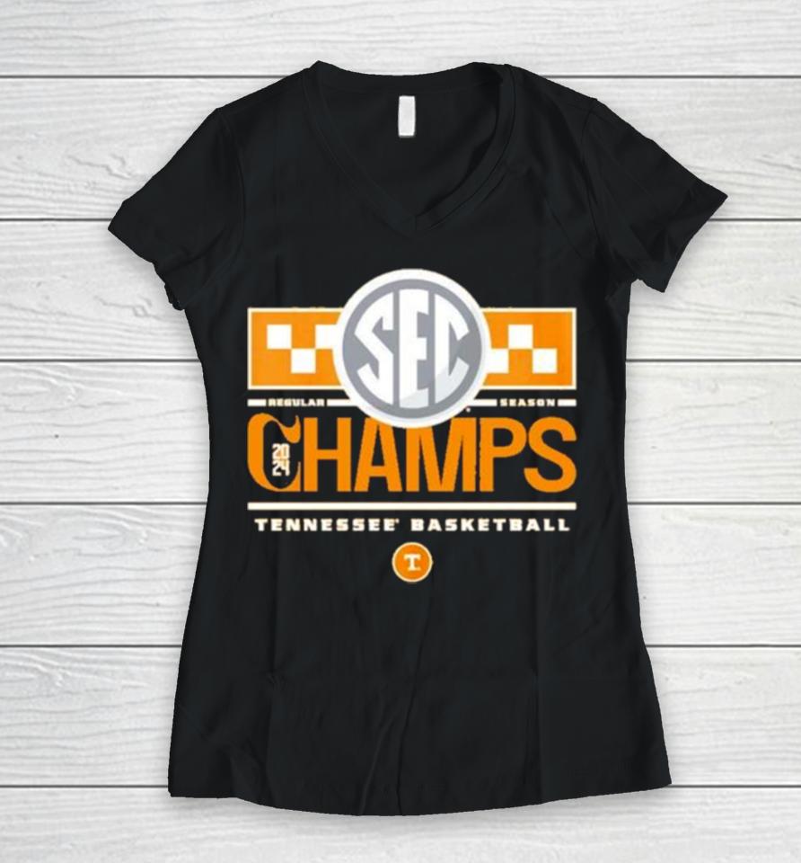 2024 Sec Champs Team Tennessee Volunteers Men’s Basketball Women V-Neck T-Shirt