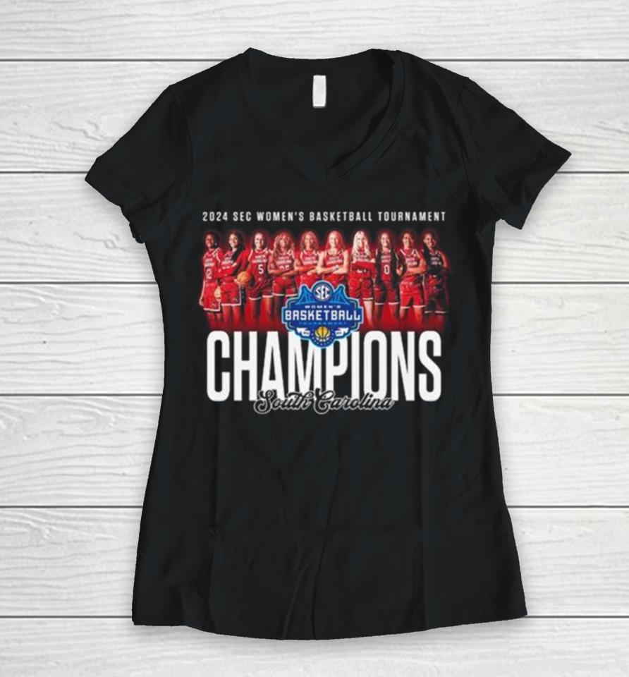 2024 Sec Women’s Basketball Tournament Champions South Carolina Gamecocks Women V-Neck T-Shirt
