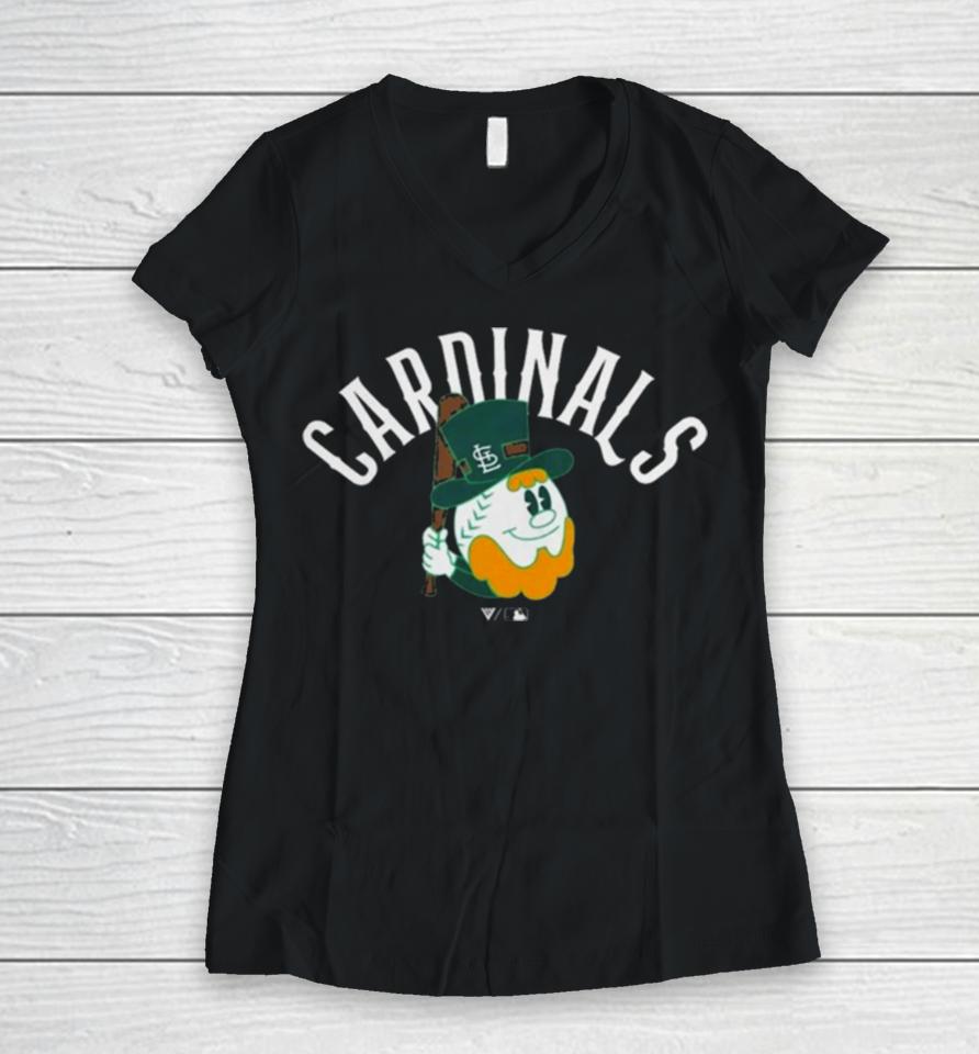 2024 St. Louis Cardinals Levelwear Green St. Patrick’s Day Women V-Neck T-Shirt