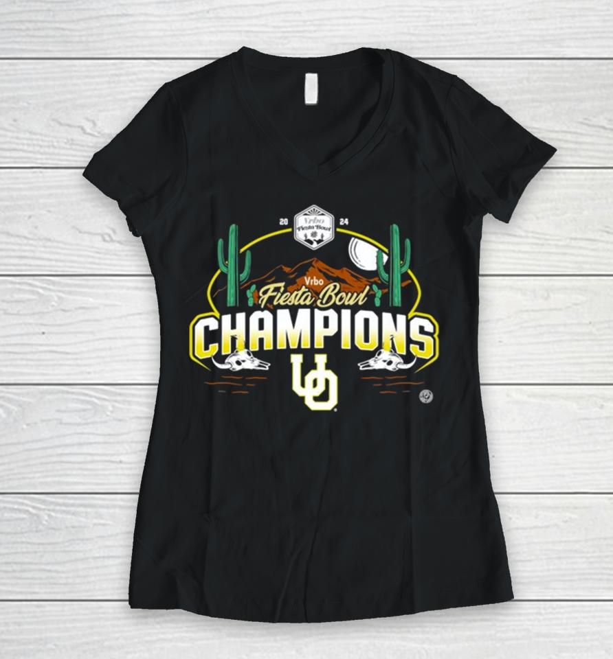 2024 Vrbo Fiesta Bowl Oregon Ducks Football Graphic Women V-Neck T-Shirt