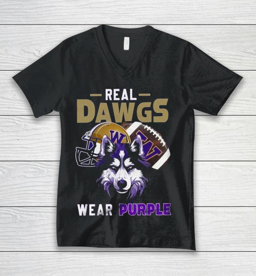 2024 Washington Huskies Real Dawgs Wear Purple Wolf Unisex V-Neck T-Shirt