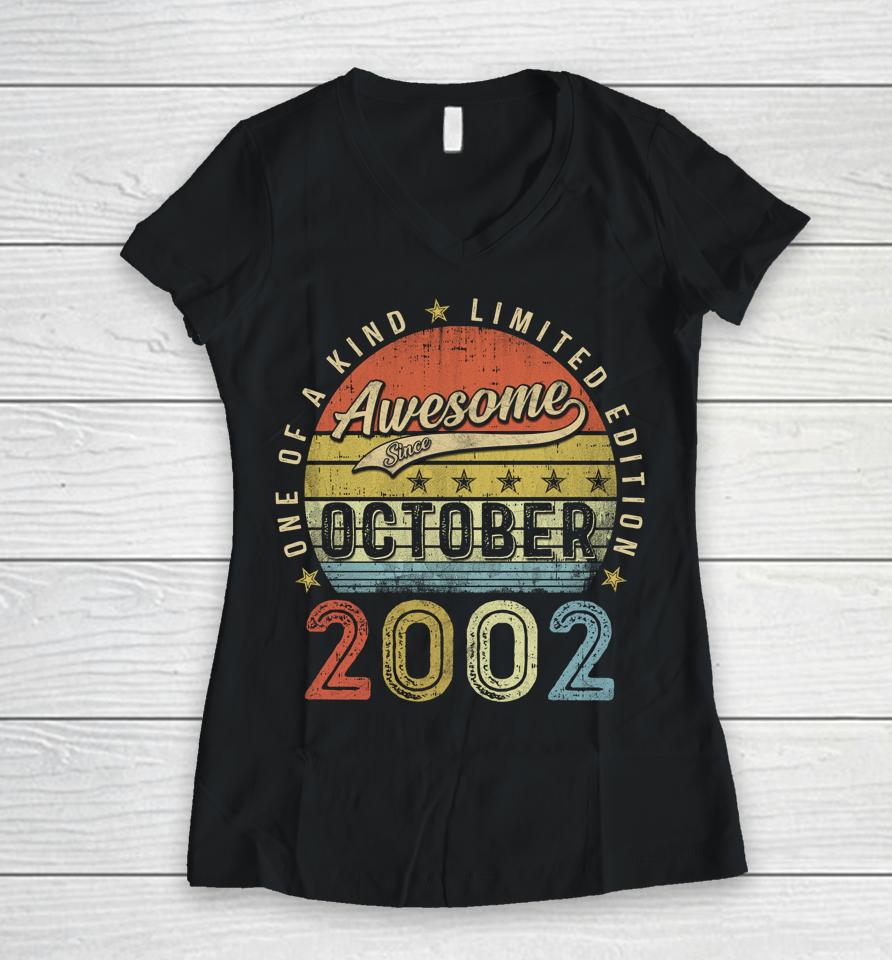 20Th Birthday Gift Awesome Since October 2002 20 Year Old Women V-Neck T-Shirt