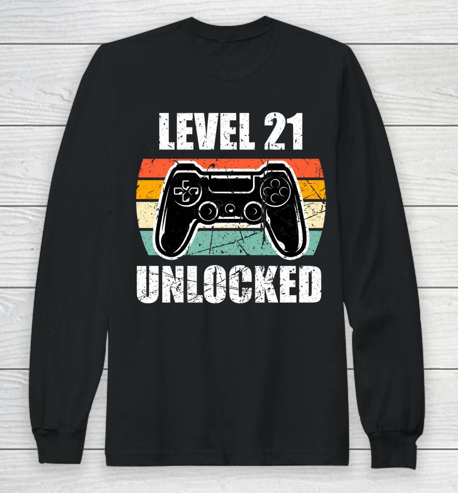21St Birthday Gaming Vintage Gift 21 Year Old Gamer Long Sleeve T-Shirt