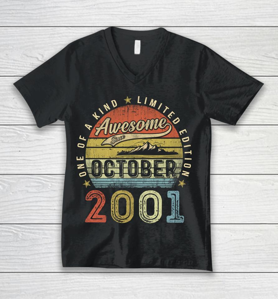 21St Birthday Gift Awesome Since October 2001 21 Year Old Unisex V-Neck T-Shirt