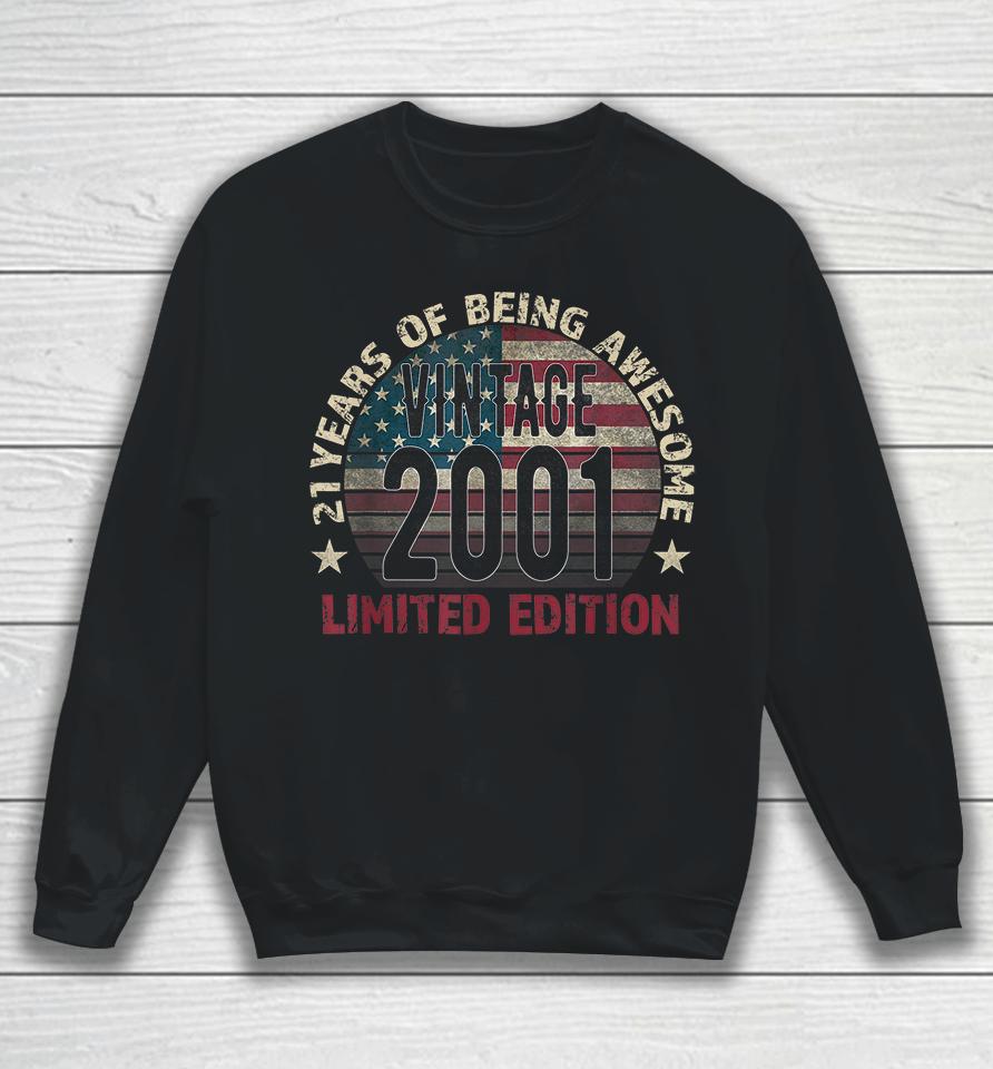 21Th Birthday Gift Men Vintage 2001 21 Years Old Usa Flag Sweatshirt