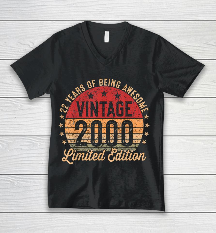 22 Year Old Vintage 2000 Limited Edition 22Nd Birthday Unisex V-Neck T-Shirt