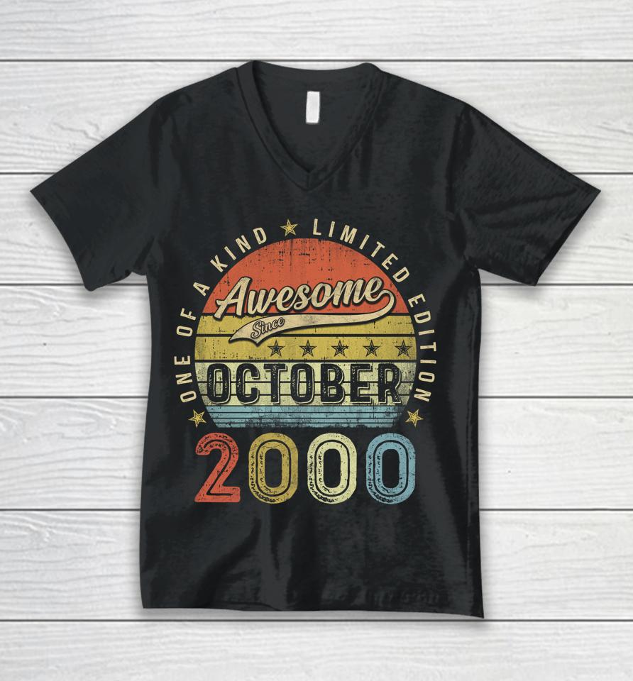 22Th Birthday Gift Awesome Since October 2000 22 Year Old Unisex V-Neck T-Shirt