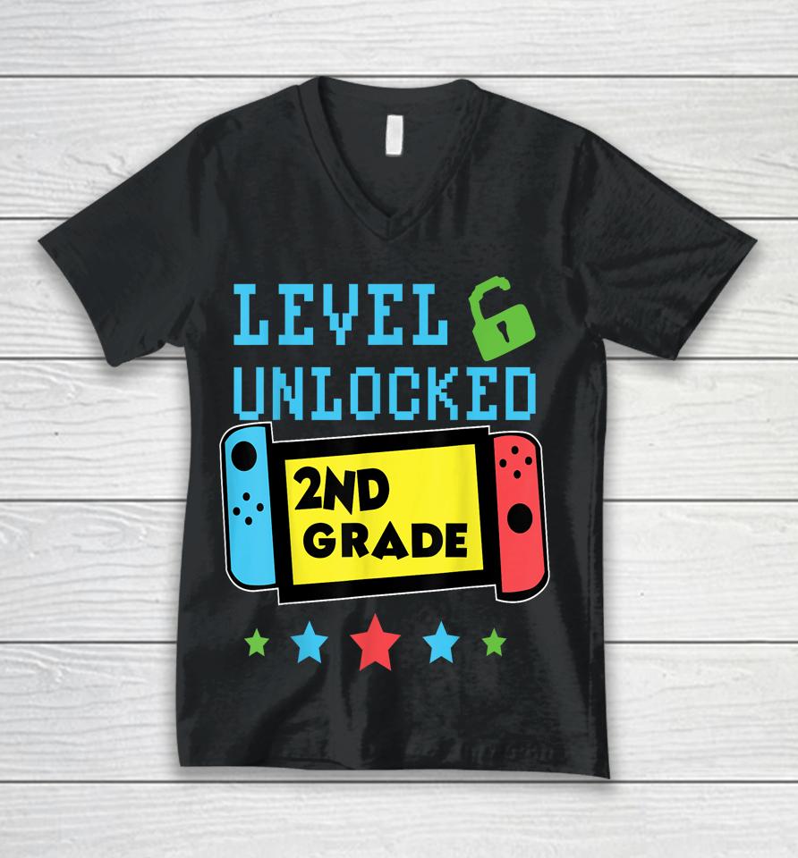 2Nd Grade Level Unlocked Gamer First Day Of School Boys Unisex V-Neck T-Shirt