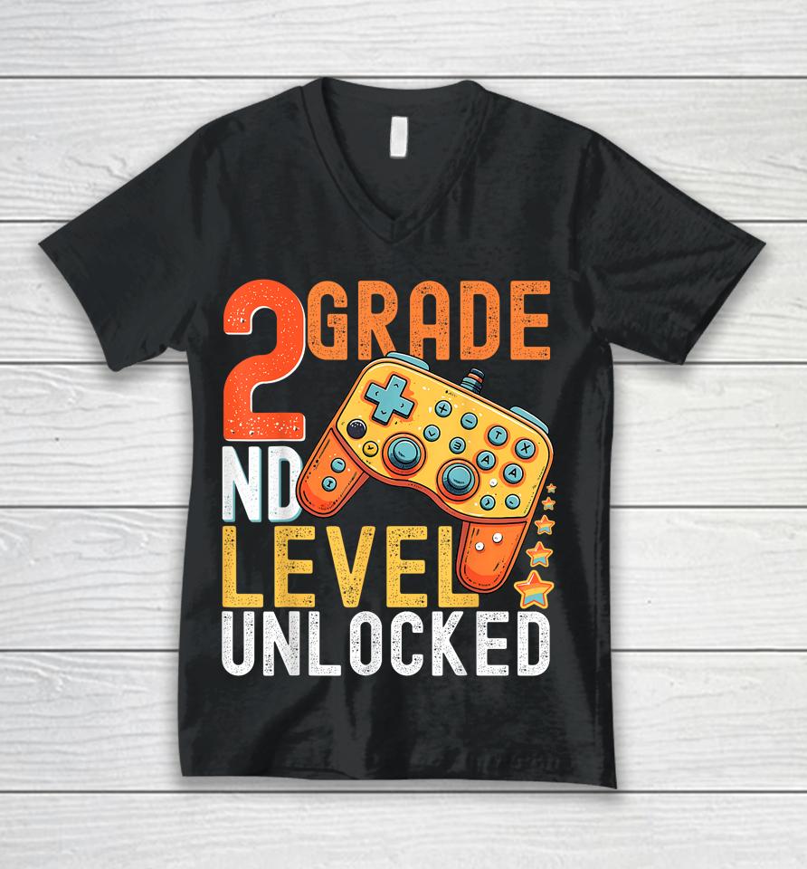 2Nd Grade Level Unlocked Video Game Back To School Boys Unisex V-Neck T-Shirt