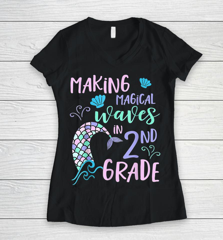 2Nd Grade Shirt For Girls Cute Mermaid Back To School Second Women V-Neck T-Shirt