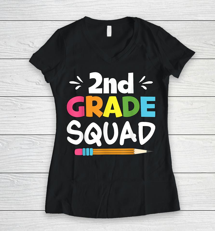 2Nd Grade Squad Second Teacher Student Team Back To School Women V-Neck T-Shirt