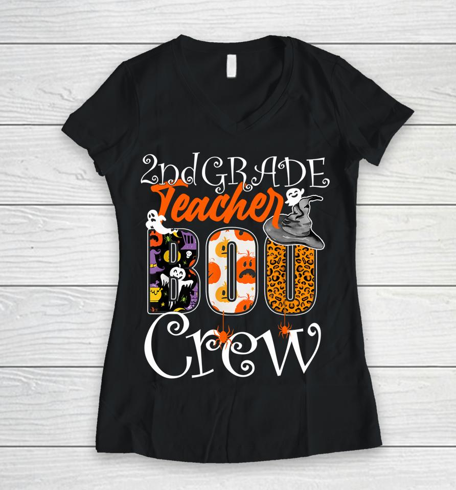2Nd Grade Teacher Boo Crew Halloween Second Grade Teacher Women V-Neck T-Shirt