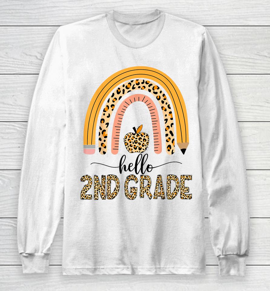 2Nd Grade Teacher Leopard Rainbow Girls Back To School Long Sleeve T-Shirt