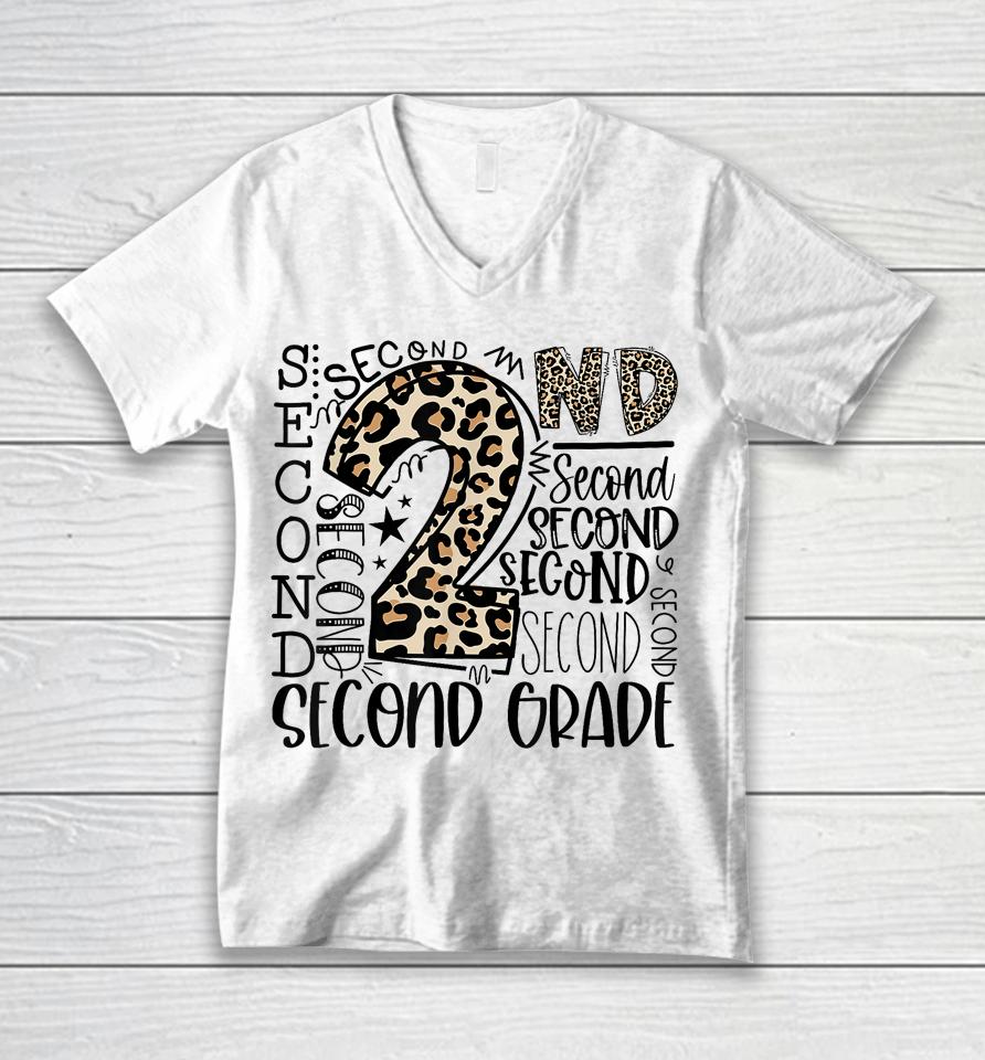 2Nd Grade Typography Second Grade Teacher Back To School Unisex V-Neck T-Shirt