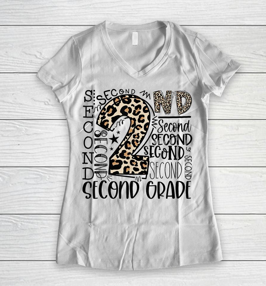 2Nd Grade Typography Second Grade Teacher Back To School Women V-Neck T-Shirt