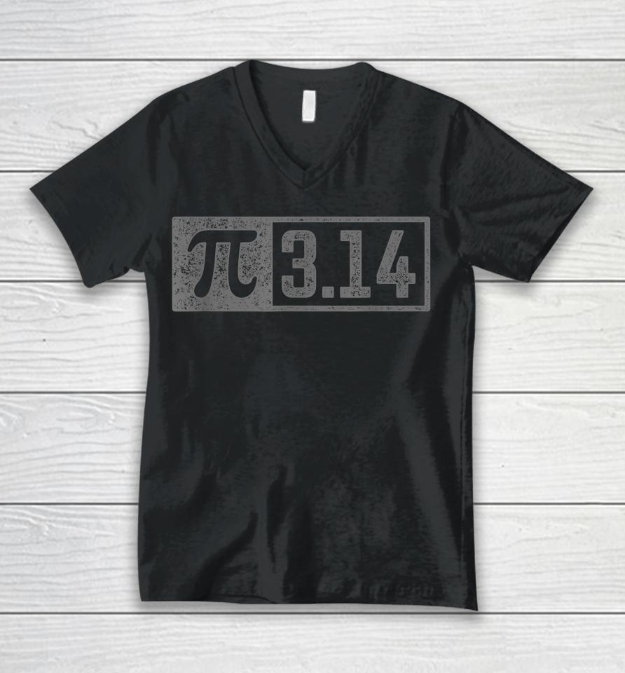 3 14 Pi Digits Vintage 314 Pi Math Teacher Happy Pi Day Unisex V-Neck T-Shirt