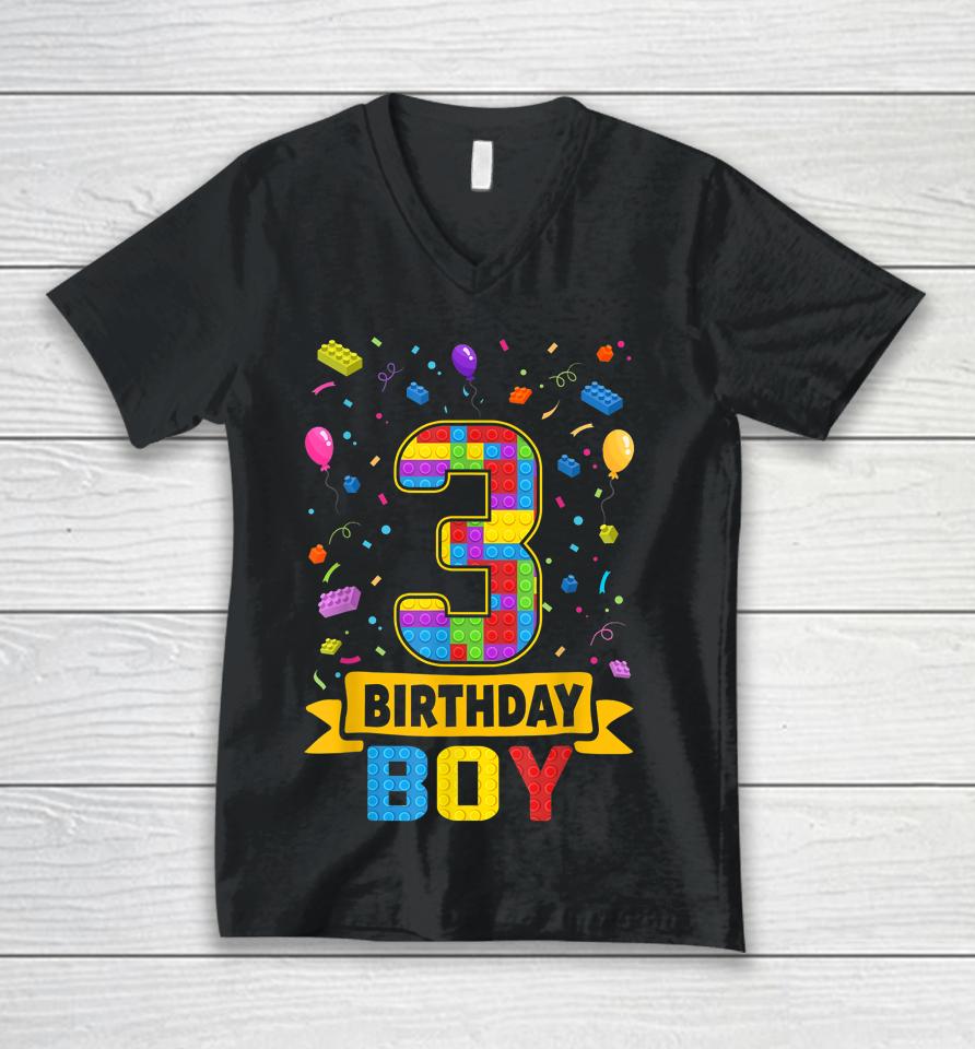 3 Years Old Building Blocks 3Rd Birthday Boy Master Builder Unisex V-Neck T-Shirt