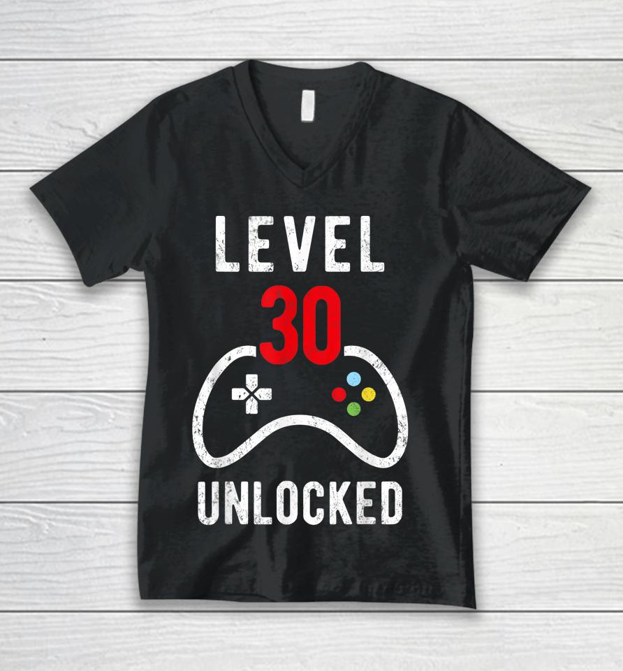 30Th Birthday Video Gamer 30 Unlocked Birthday Gift Unisex V-Neck T-Shirt