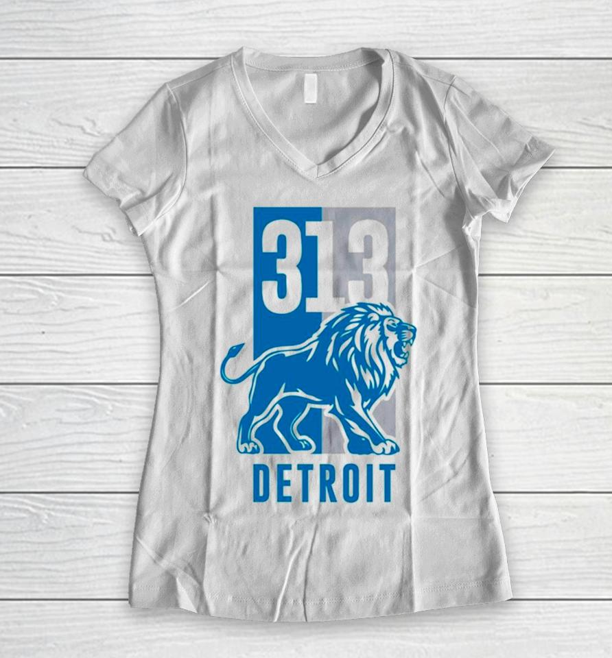 313 Detroit Lions Michigan Football Women V-Neck T-Shirt