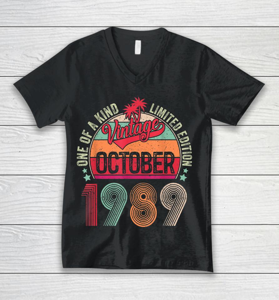 33 Years Old Gifts 33Rd Birthday Vintage October 1989 Unisex V-Neck T-Shirt