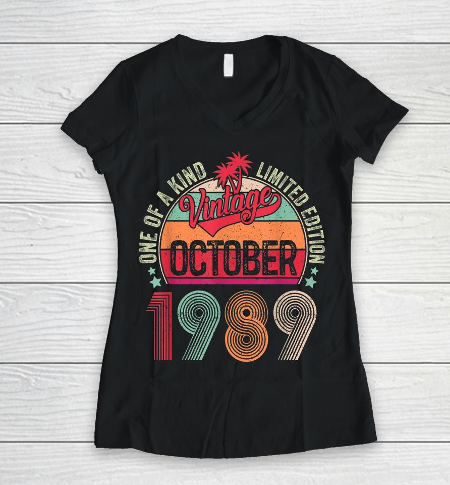 33 Years Old Gifts 33Rd Birthday Vintage October 1989 Women V-Neck T-Shirt