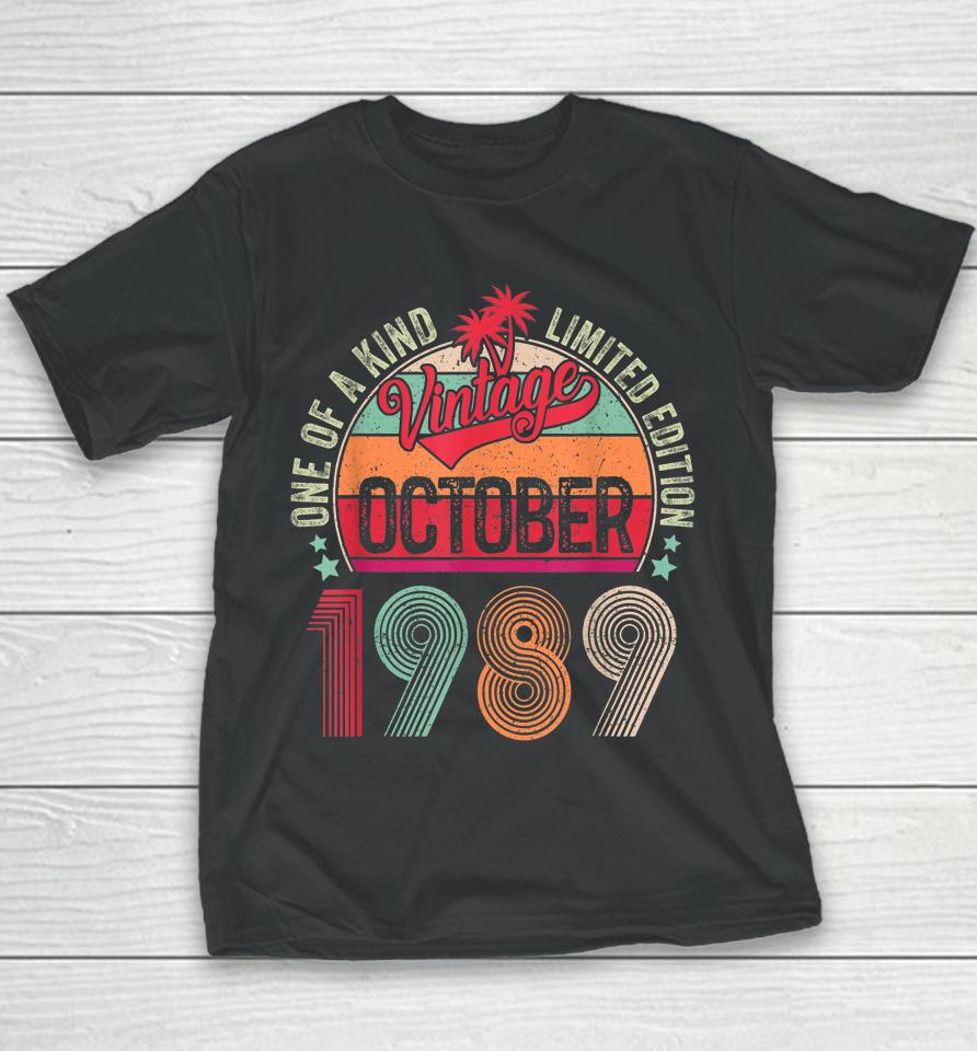 33 Years Old Gifts 33Rd Birthday Vintage October 1989 Youth T-Shirt