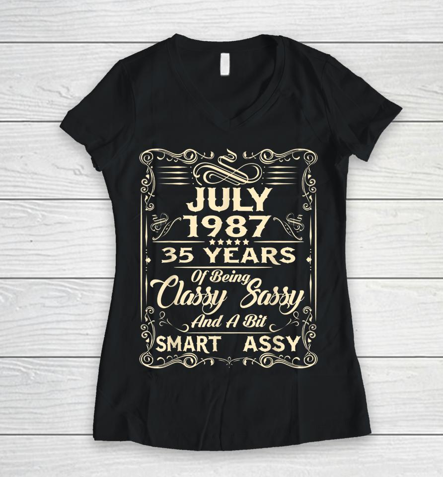35Th Birthday Gifts For Her Him Who Were Born July 1987 Women V-Neck T-Shirt