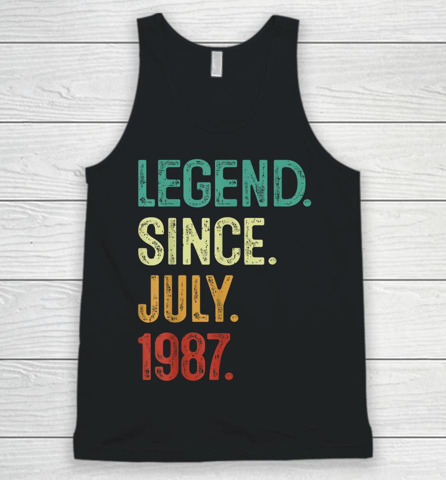 36 Years Old Legend Since July 1987 36Th Birthday Unisex Tank Top