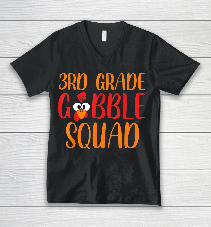 3Rd Grade Gobble Squad Funny Thanksgiving Teacher Kids Unisex V-Neck T-Shirt