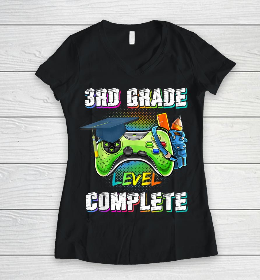 3Rd Grade Level Complete Class Of 2022 Graduation Gamer Women V-Neck T-Shirt