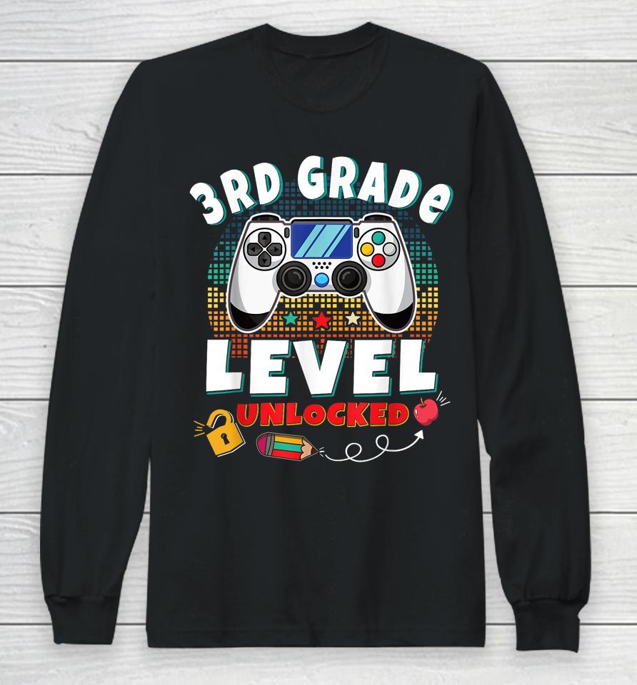 3Rd Grade Level Unlocked Video Game Back To School Boys Long Sleeve T-Shirt