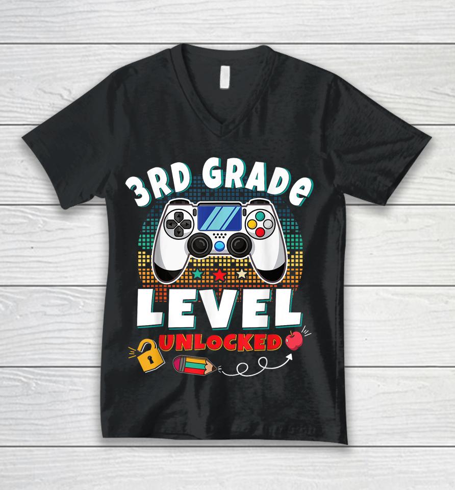 3Rd Grade Level Unlocked Video Game Back To School Boys Unisex V-Neck T-Shirt