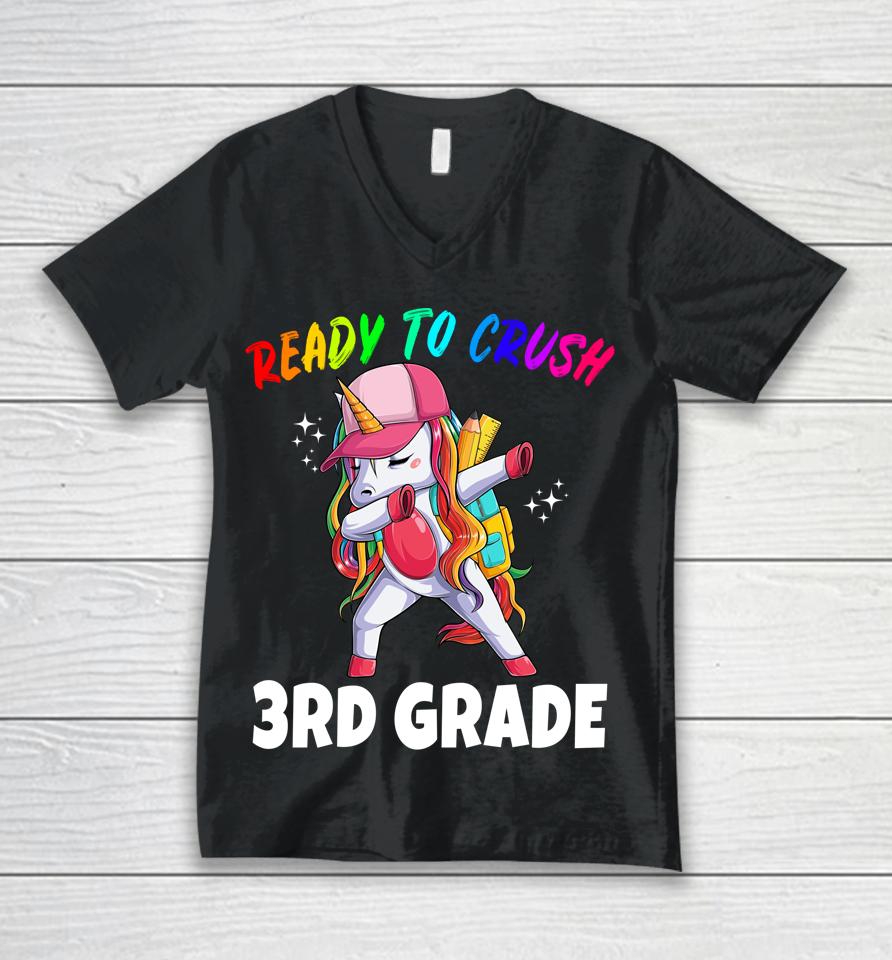 3Rd Grade Unicorn First Day Of School Gift Girls Rainbow Unisex V-Neck T-Shirt