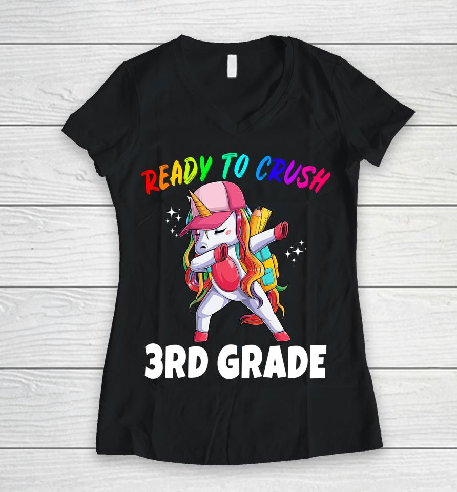 3Rd Grade Unicorn First Day Of School Gift Girls Rainbow Women V-Neck T-Shirt