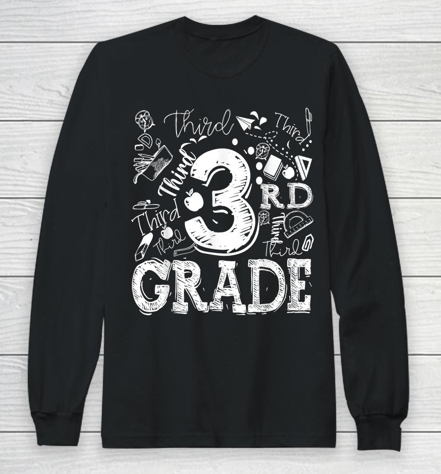 3Rd Third Grade Typography Team Kids Teacher Back To School Long Sleeve T-Shirt