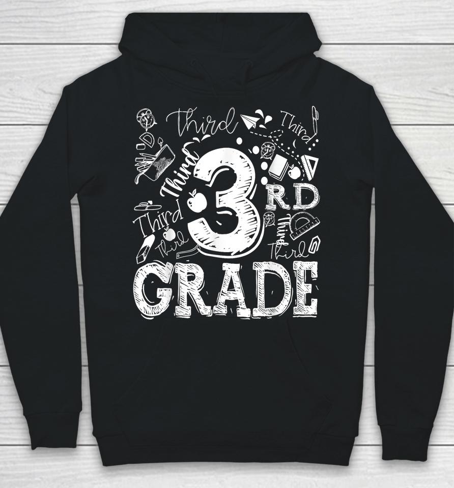 3Rd Third Grade Typography Team Kids Teacher Back To School Hoodie