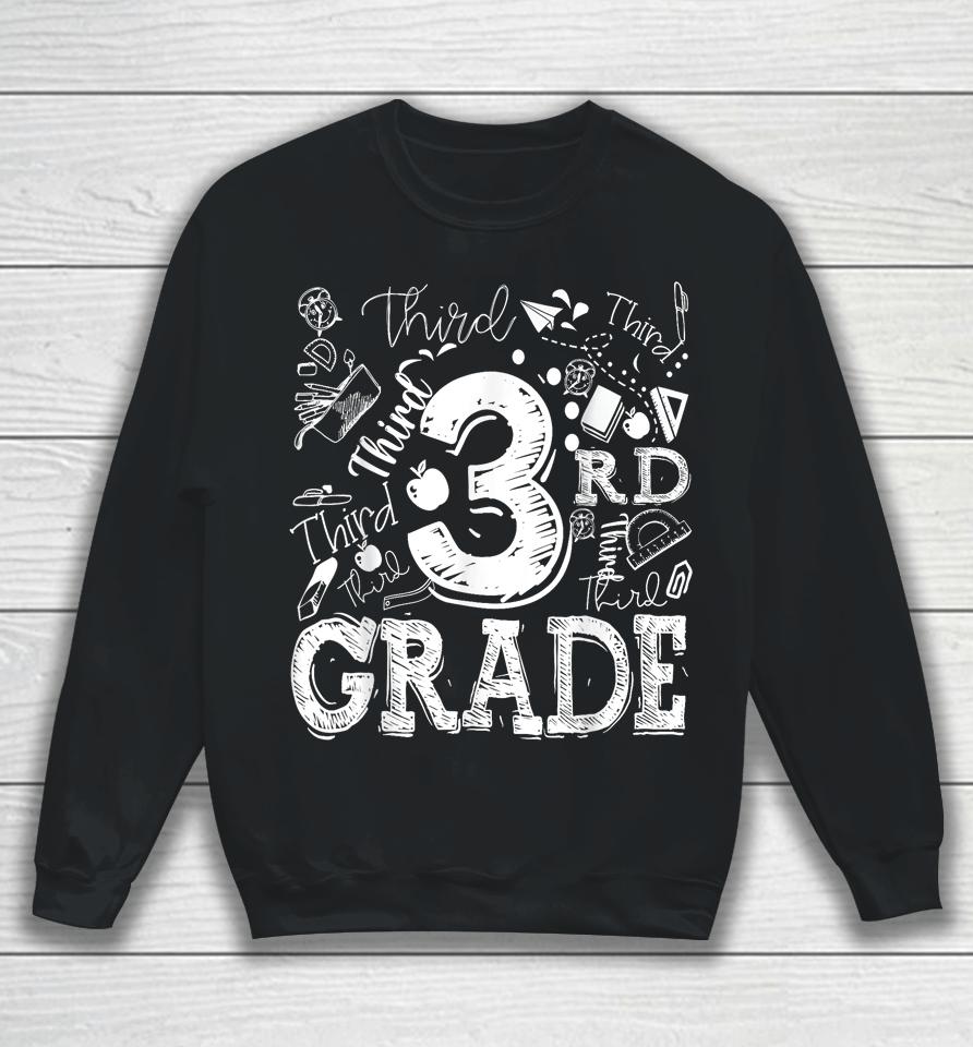 3Rd Third Grade Typography Team Kids Teacher Back To School Sweatshirt