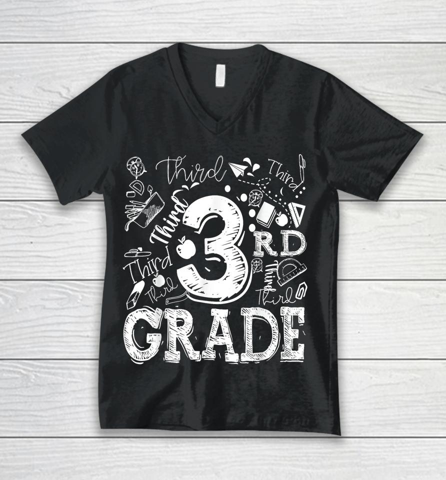 3Rd Third Grade Typography Team Kids Teacher Back To School Unisex V-Neck T-Shirt