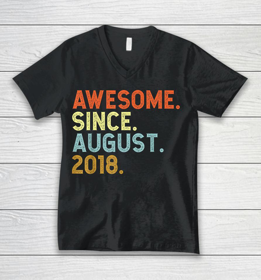 4 Year Old Awesome Since August 2018 Birthday 40Th Unisex V-Neck T-Shirt