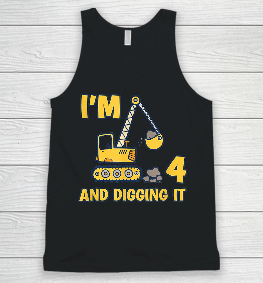 4 Years Old Digger Builder Kids Construction Truck 4Th Birthday Unisex Tank Top