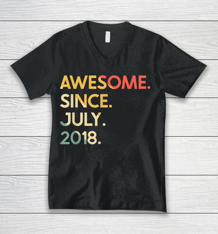 4 Years Old Vintage Legend Since July 2018 4Th Birthday Unisex V-Neck T-Shirt