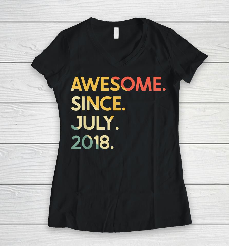 4 Years Old Vintage Legend Since July 2018 4Th Birthday Women V-Neck T-Shirt