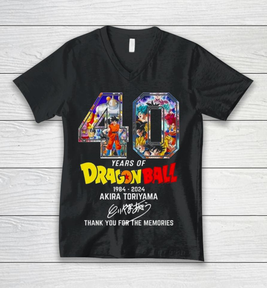 40 Years Of Dragon Ball 1984 2024 Akira Toriyama Rip Thank You For The Memories Signature Unisex V-Neck T-Shirt