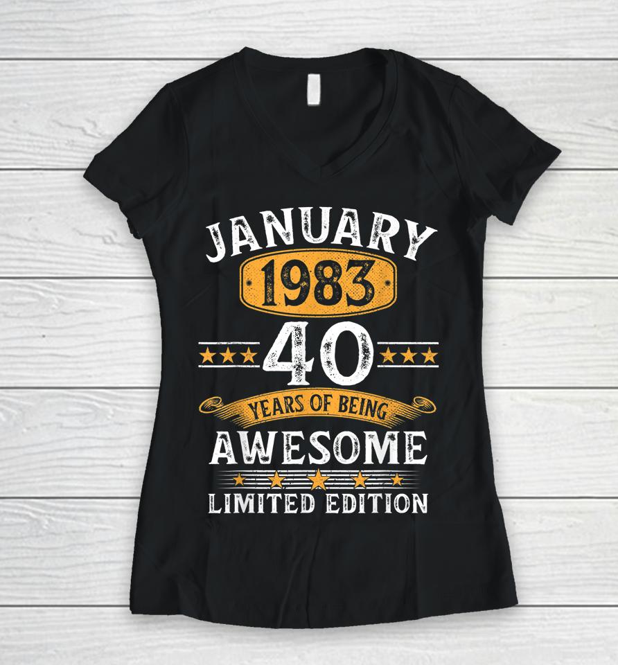 40Th Birthday Tees Retro 40 Years Old Vintage January 1983 Women V-Neck T-Shirt