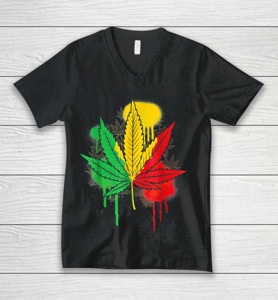 420 Day Marijuana Weed Cannabis Leaf Unisex V-Neck T-Shirt