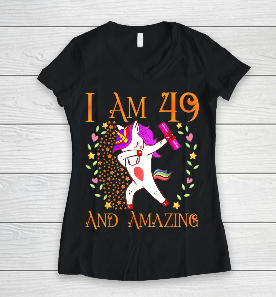 49Th Birthday Shirt For Women Daughter Woman Her 49 Year Old Women V-Neck T-Shirt