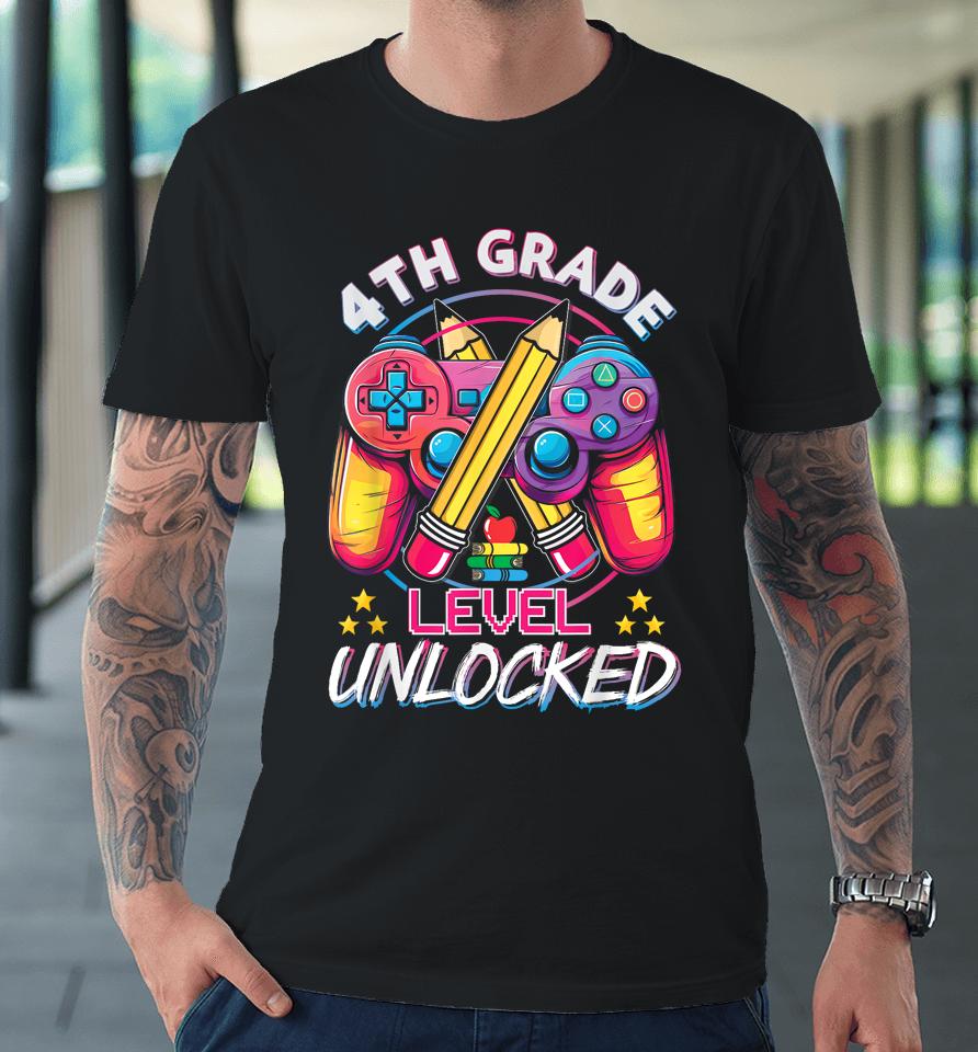 4Th Grade Level Unlocked Video Game Back To School Boys Premium T-Shirt