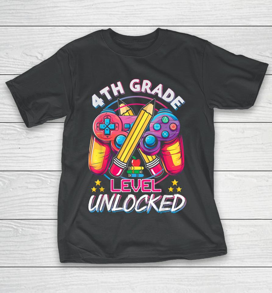 4Th Grade Level Unlocked Video Game Back To School Boys T-Shirt